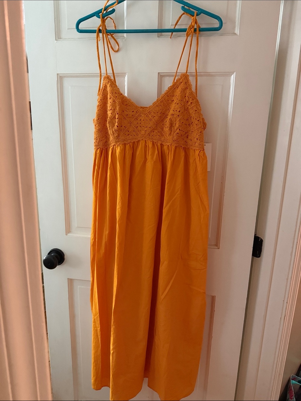 a new day Bright Orange Crochet Bodice Maxi Dress